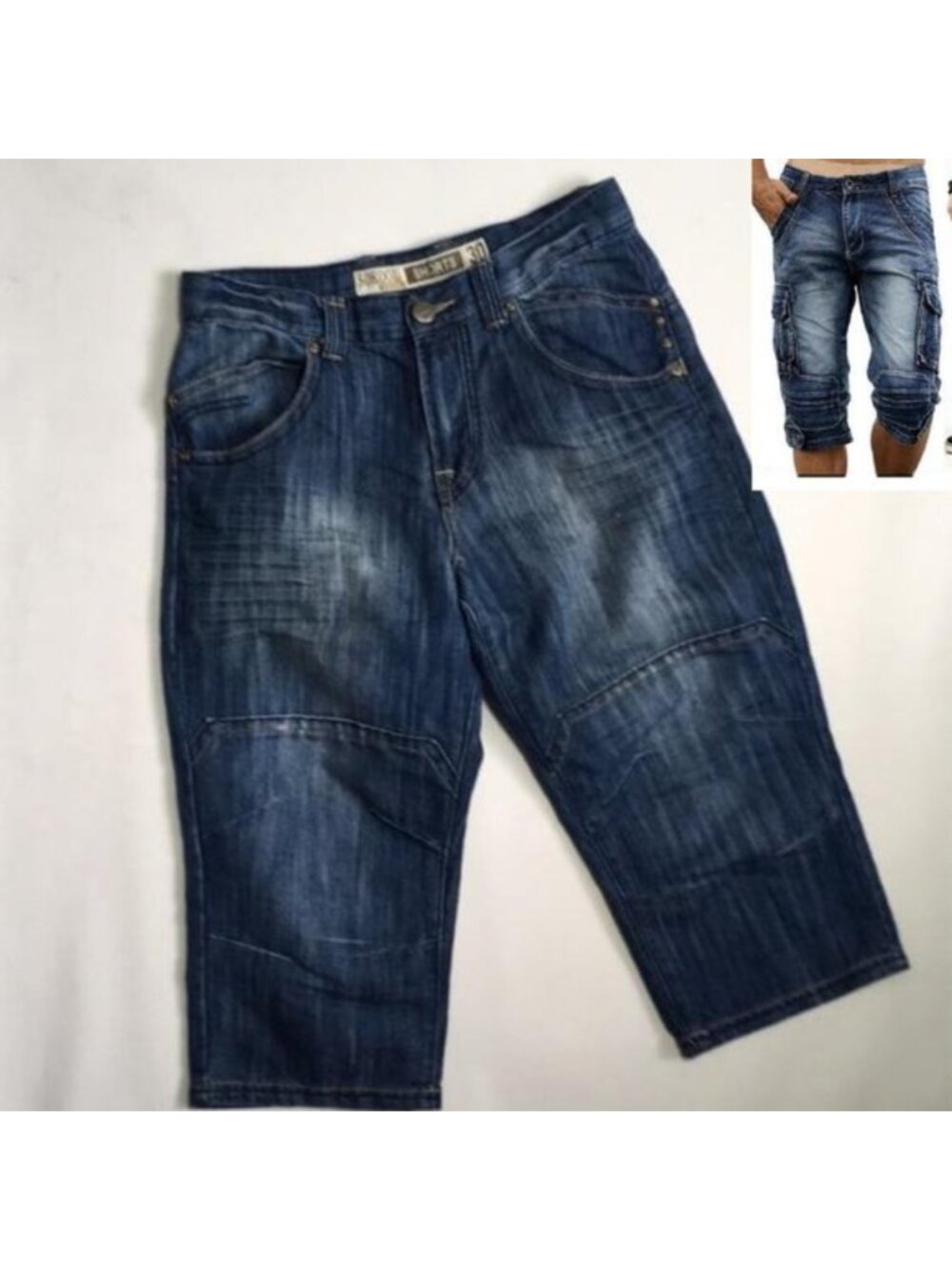 Retro Cropped Distressed Jean Shorts - size 30